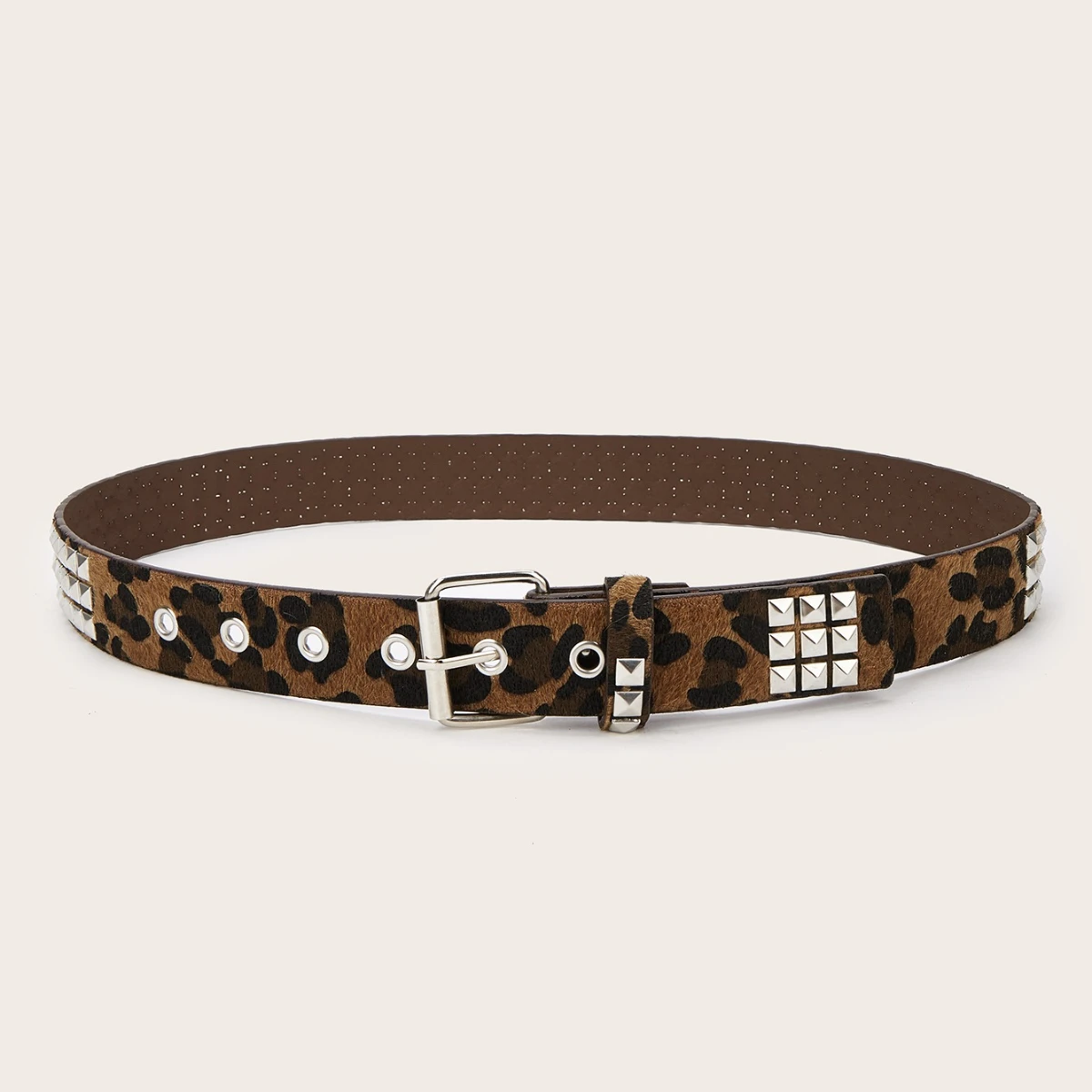 1pc Men's Punk Y2k Rock Leopard Print Rivet Belt Jeans Versatile Decorative Belt