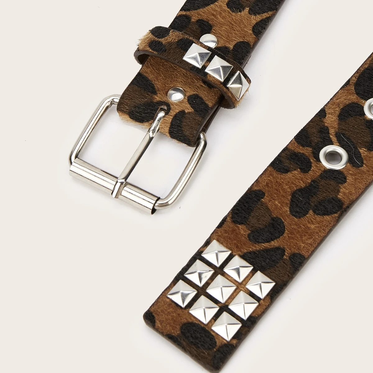 1pc Men's Punk Y2k Rock Leopard Print Rivet Belt Jeans Versatile Decorative Belt