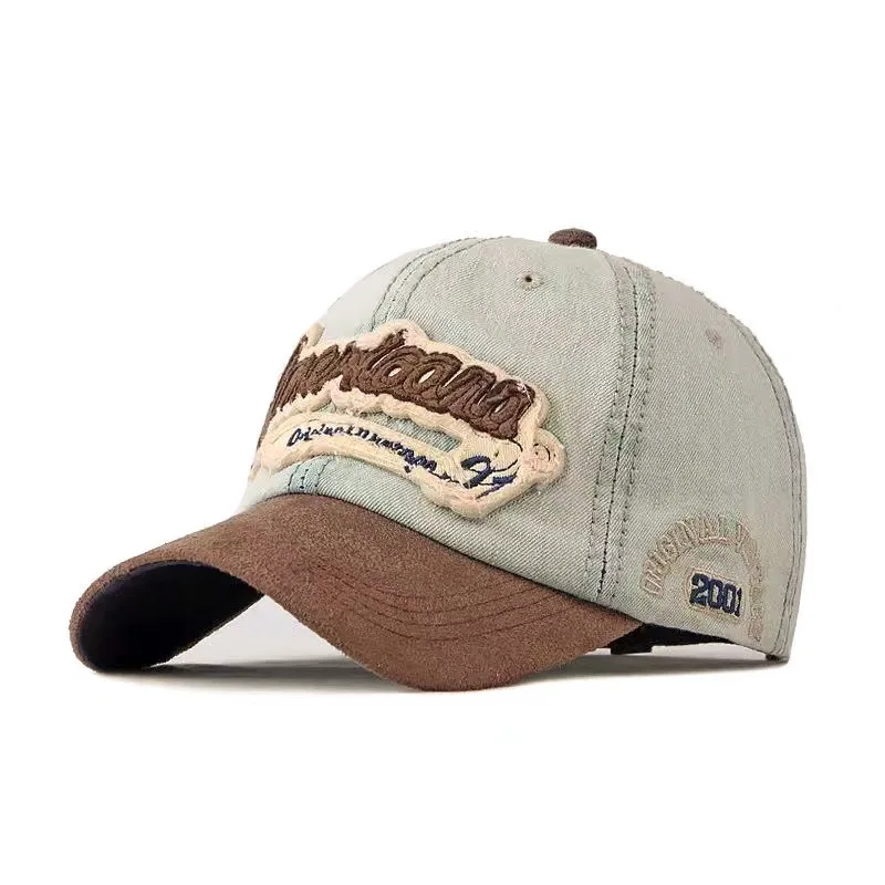 New Casual Splicing Retro Baseball Caps Cotton Denim Tattered Jeans Sun Hat Sunscreen Hat Sun Cap Peaked Cap Girl