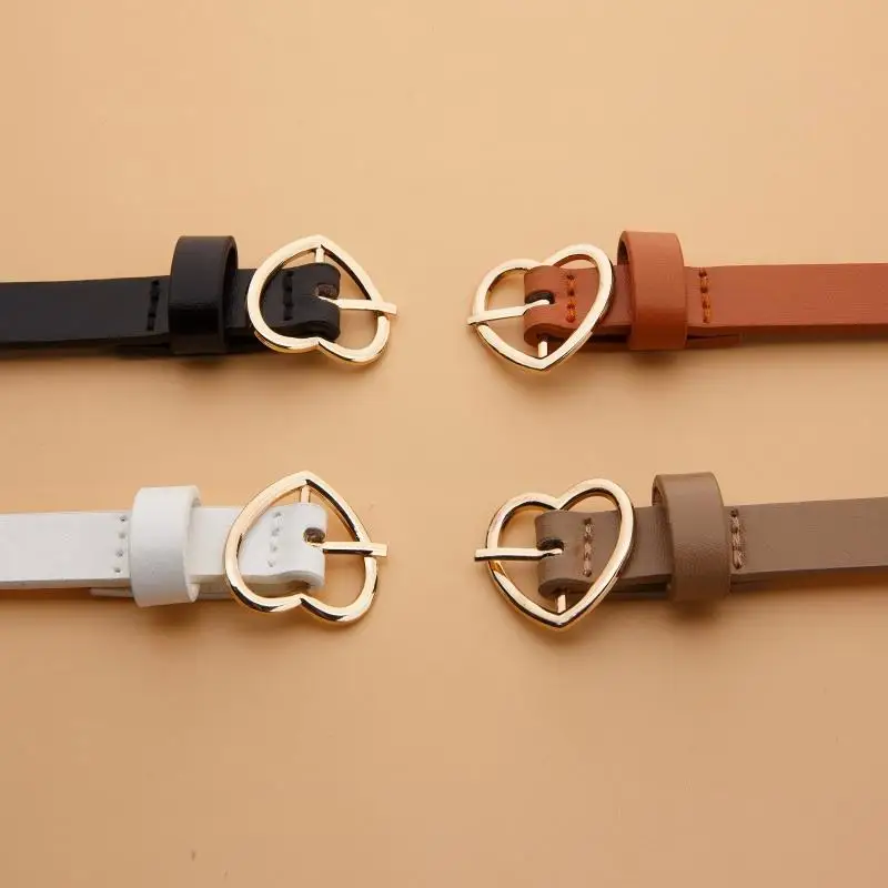 A Set of Three Heart-Shaped Gold Buckle Thin Waist Belt, Versatile for Daily Use