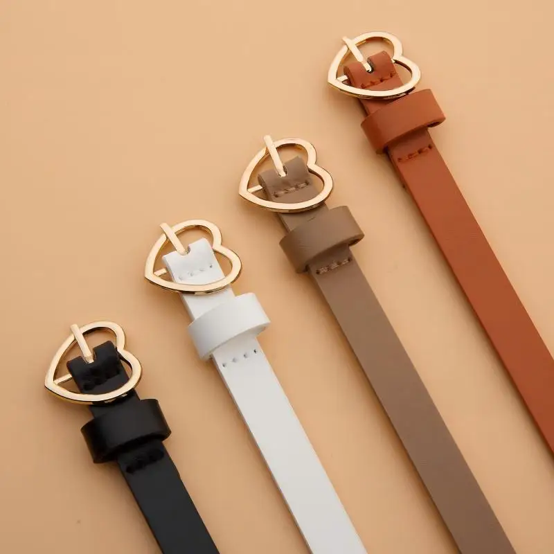 A Set of Three Heart-Shaped Gold Buckle Thin Waist Belt, Versatile for Daily Use