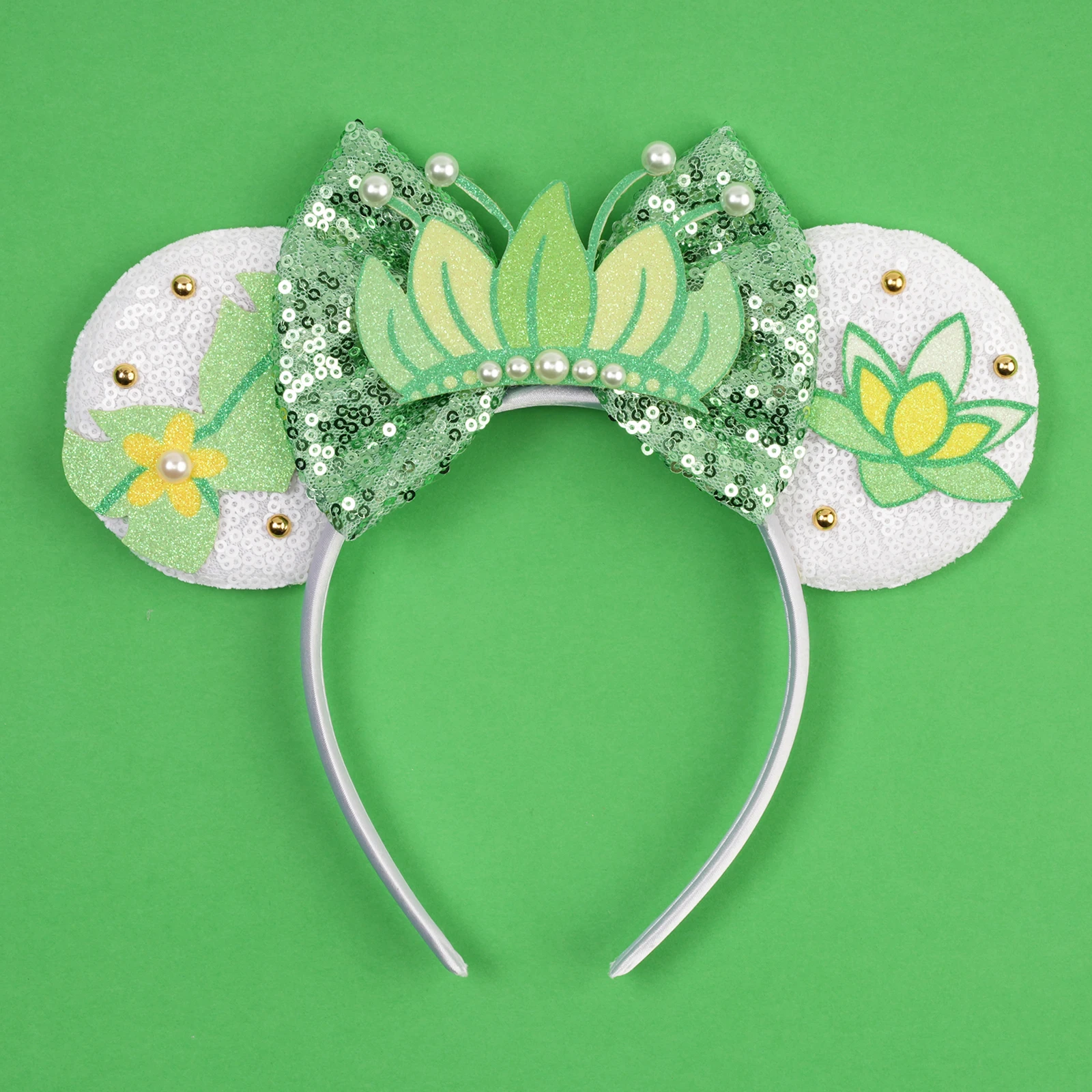 Princess and Frog Themed Mouse Ears Headbands Women Party Hair Accessories Bird DIY Headband for Girls Kids Sequins Bow Hairband