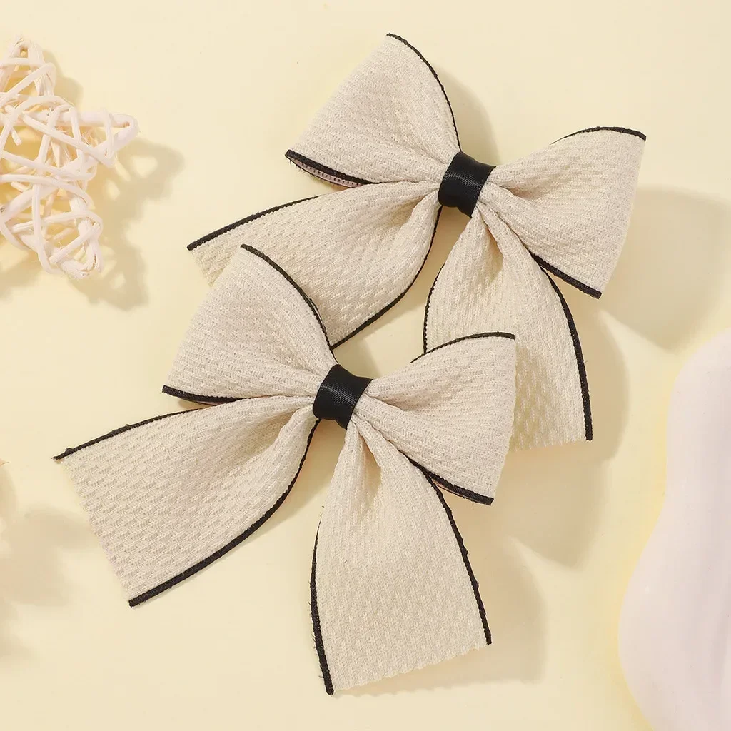 2Pcs/set Houndstooth Bowknot Hairclip for Girls Handmade Nylon Hairgripes Simple Temperament Pearl Hair Accessories Wholesale