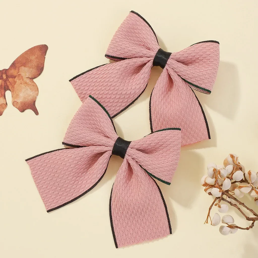 2Pcs/set Houndstooth Bowknot Hairclip for Girls Handmade Nylon Hairgripes Simple Temperament Pearl Hair Accessories Wholesale