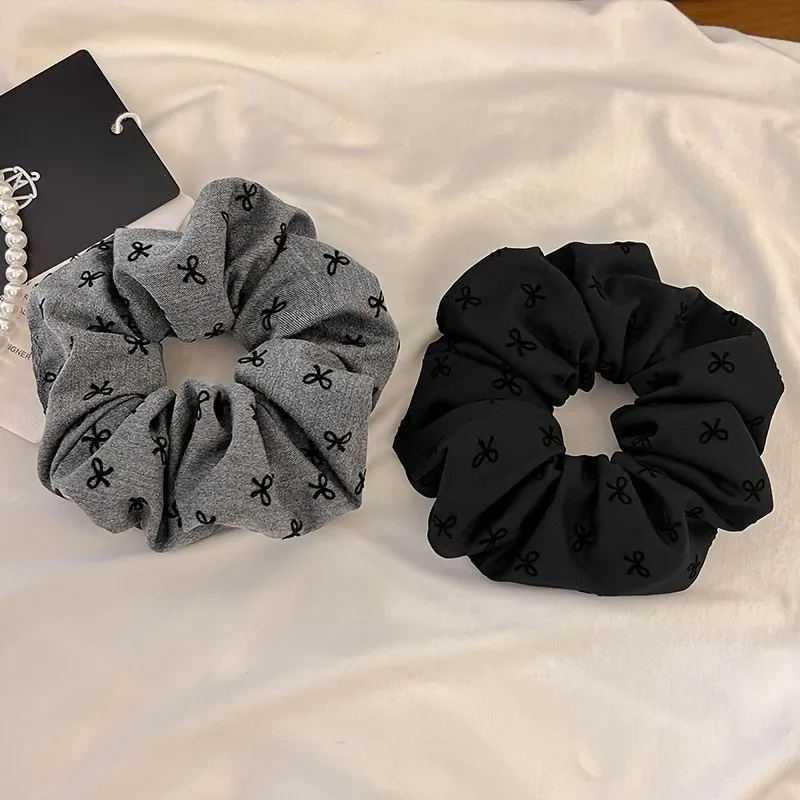 2pcs Temperament Bow Wave Point Large Intestine Hairband Female Tie Meatball Hair Rope High Elasticity Durable Rubber Band