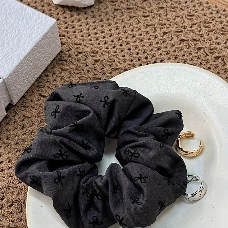 2pcs Temperament Bow Wave Point Large Intestine Hairband Female Tie Meatball Hair Rope High Elasticity Durable Rubber Band