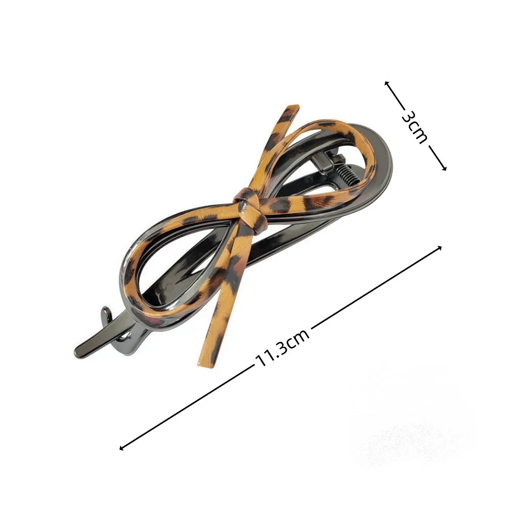 Elegant Hollow Acrylic Hair Clips Leopards Print Leather Bow Duckbill Clip Women Girls Non-Slip Twist Barrettes For Bun Ponytail