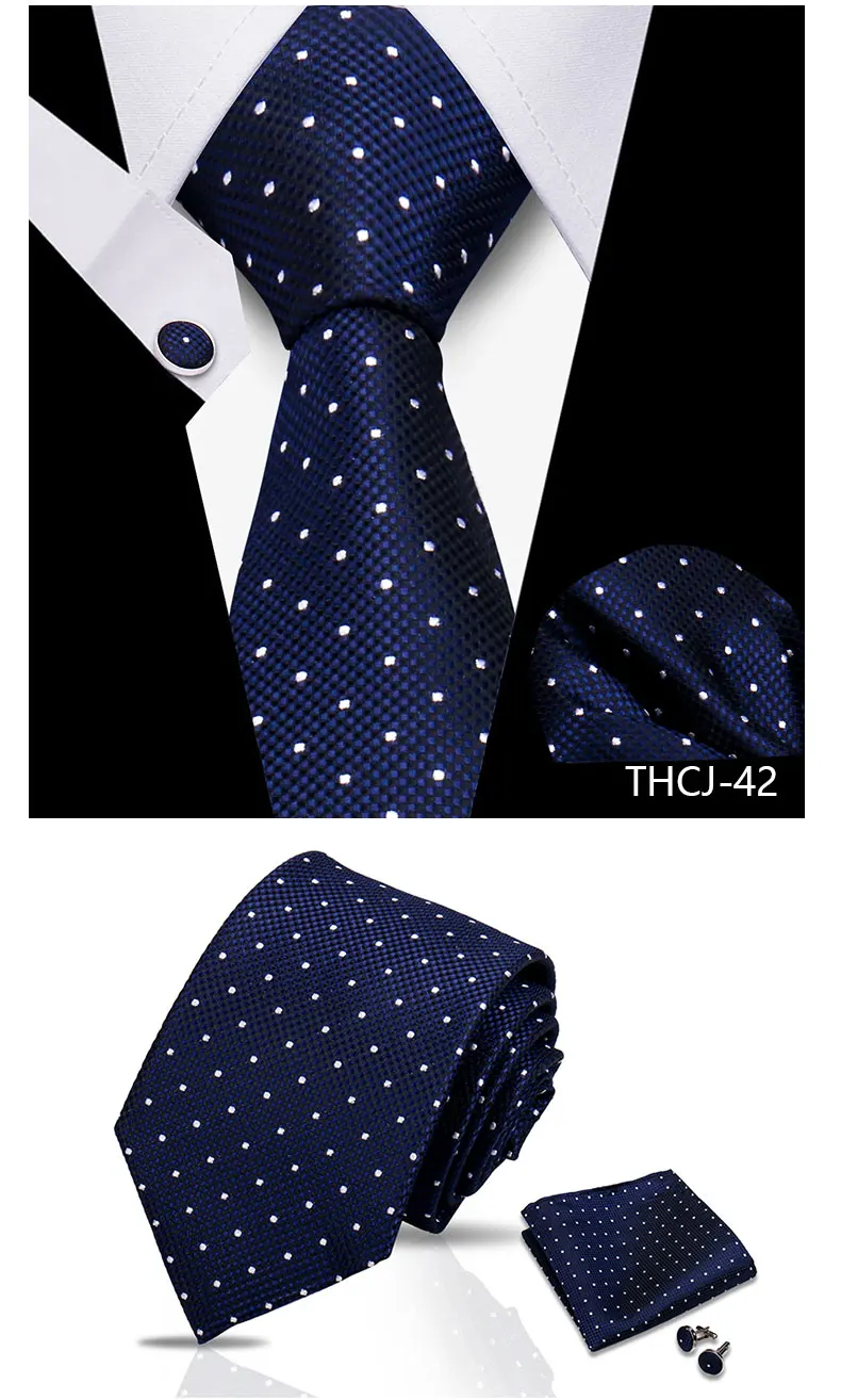 Tie Man Luxury Business Neck Tie For Mens Cufflinks Pocket Square Set 7.5cm Necktie For Wedding Party Shirts Sets White Cravats
