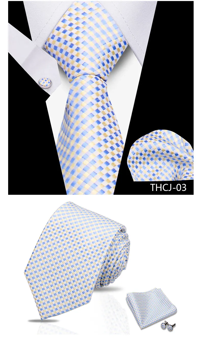 Tie Man Luxury Business Neck Tie For Mens Cufflinks Pocket Square Set 7.5cm Necktie For Wedding Party Shirts Sets White Cravats