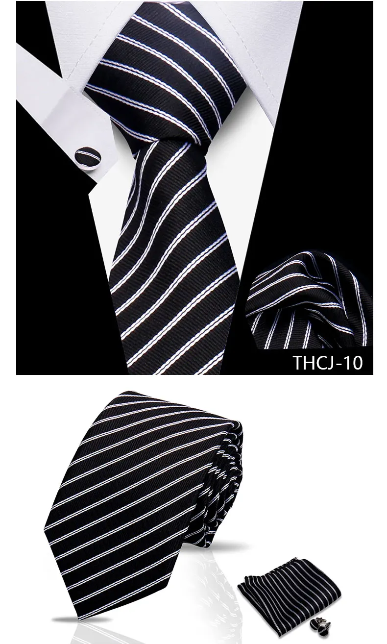 Tie Man Luxury Business Neck Tie For Mens Cufflinks Pocket Square Set 7.5cm Necktie For Wedding Party Shirts Sets White Cravats