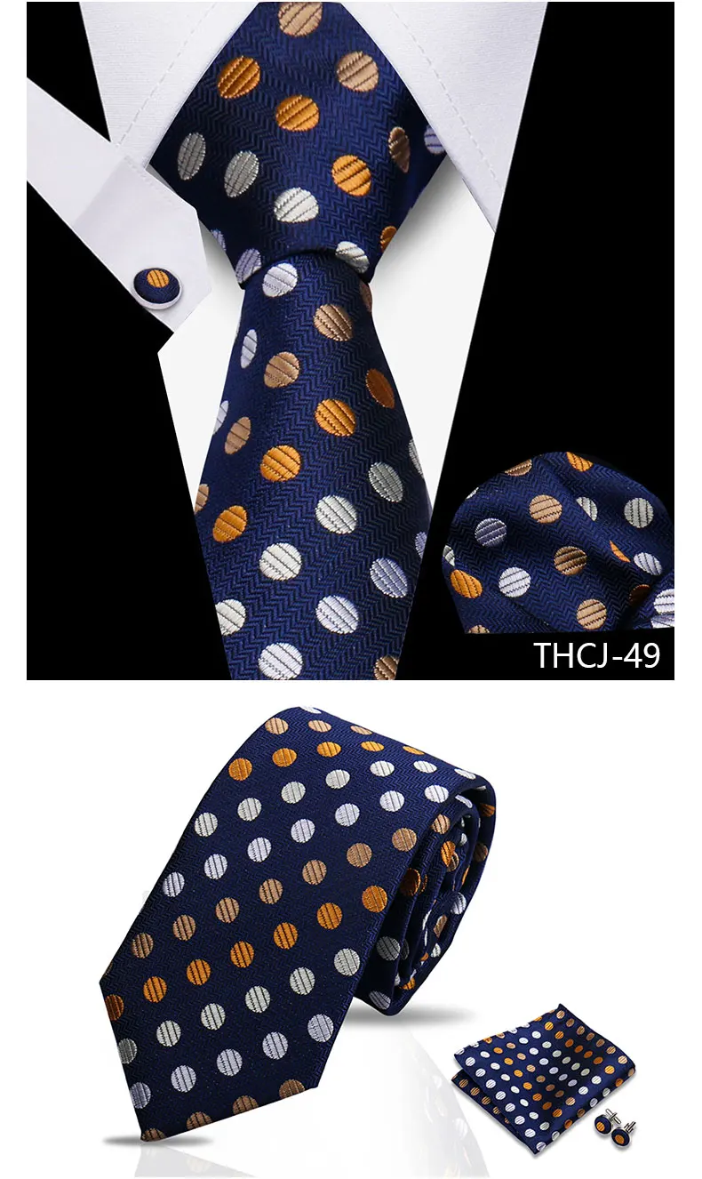 Tie Man Luxury Business Neck Tie For Mens Cufflinks Pocket Square Set 7.5cm Necktie For Wedding Party Shirts Sets White Cravats
