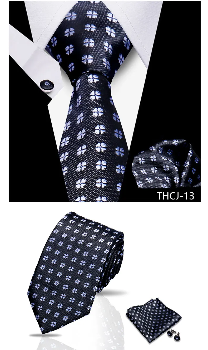 Tie Man Luxury Business Neck Tie For Mens Cufflinks Pocket Square Set 7.5cm Necktie For Wedding Party Shirts Sets White Cravats