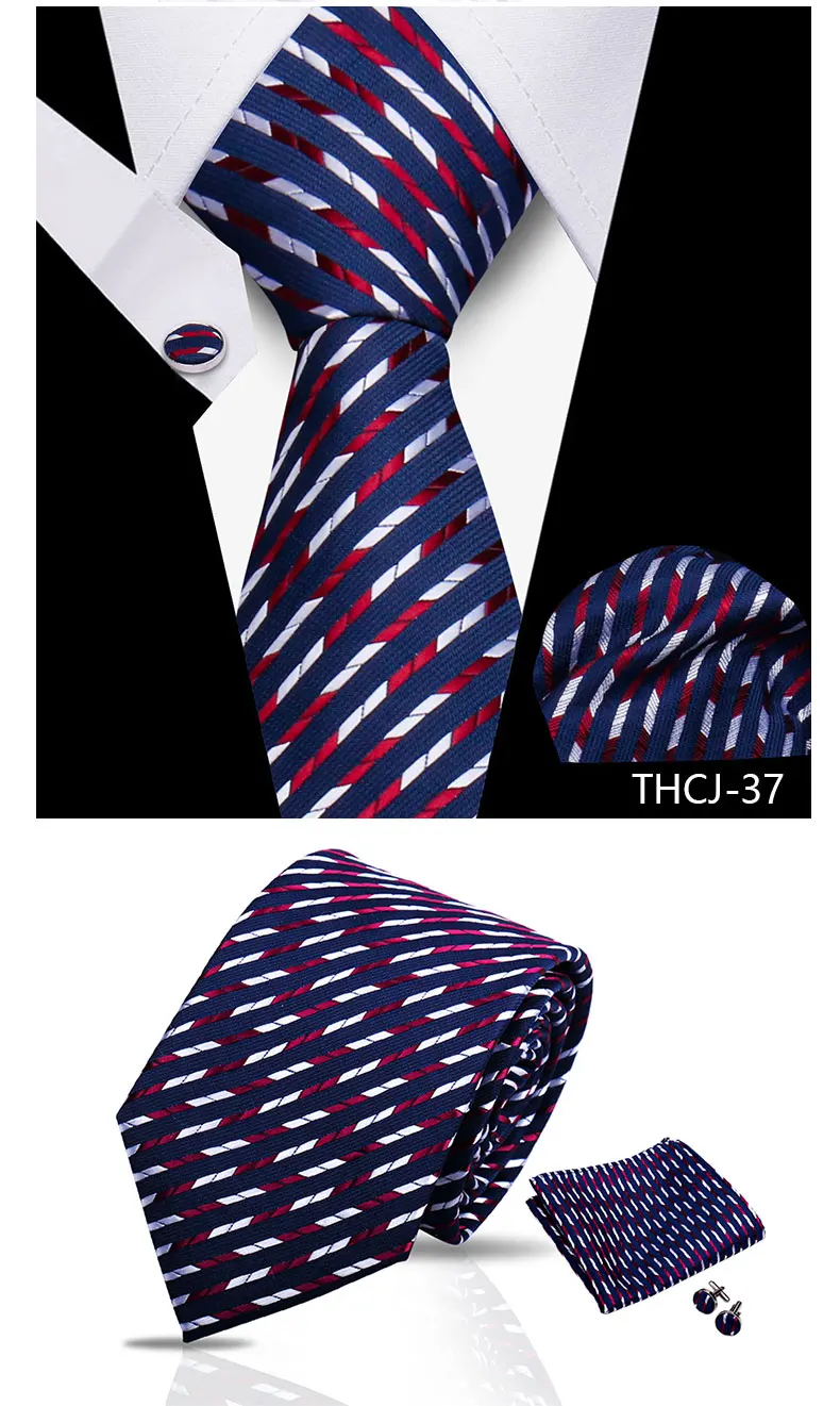 Tie Man Luxury Business Neck Tie For Mens Cufflinks Pocket Square Set 7.5cm Necktie For Wedding Party Shirts Sets White Cravats