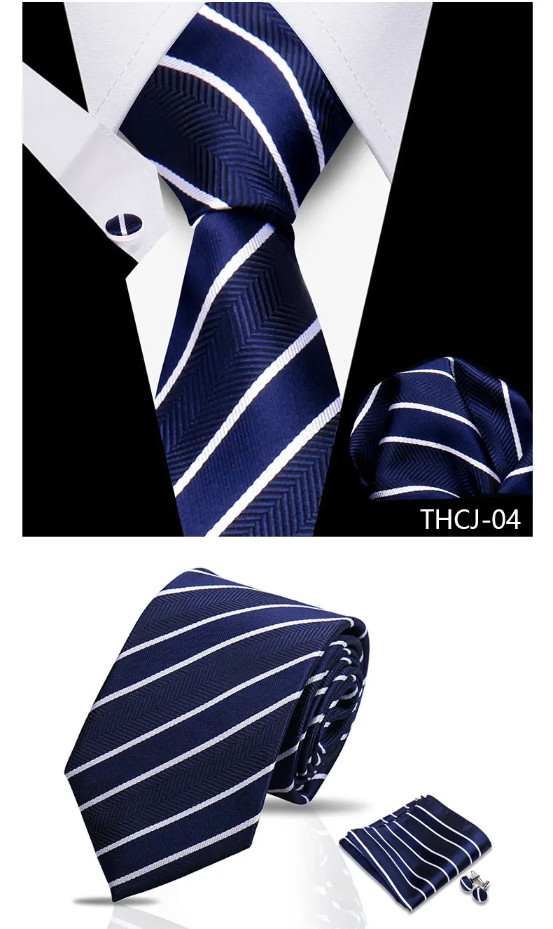 Tie Man Luxury Business Neck Tie For Mens Cufflinks Pocket Square Set 7.5cm Necktie For Wedding Party Shirts Sets White Cravats