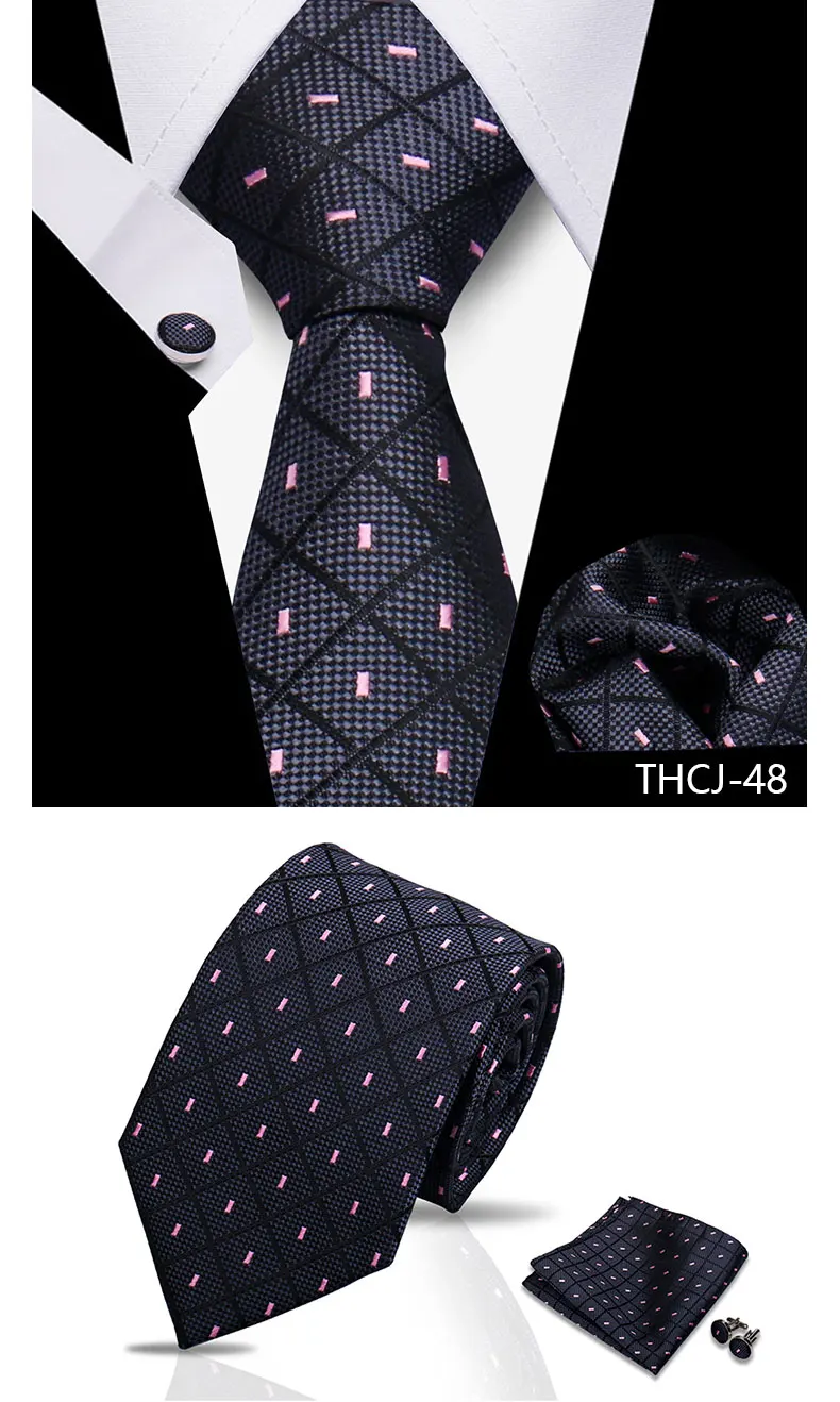 Tie Man Luxury Business Neck Tie For Mens Cufflinks Pocket Square Set 7.5cm Necktie For Wedding Party Shirts Sets White Cravats