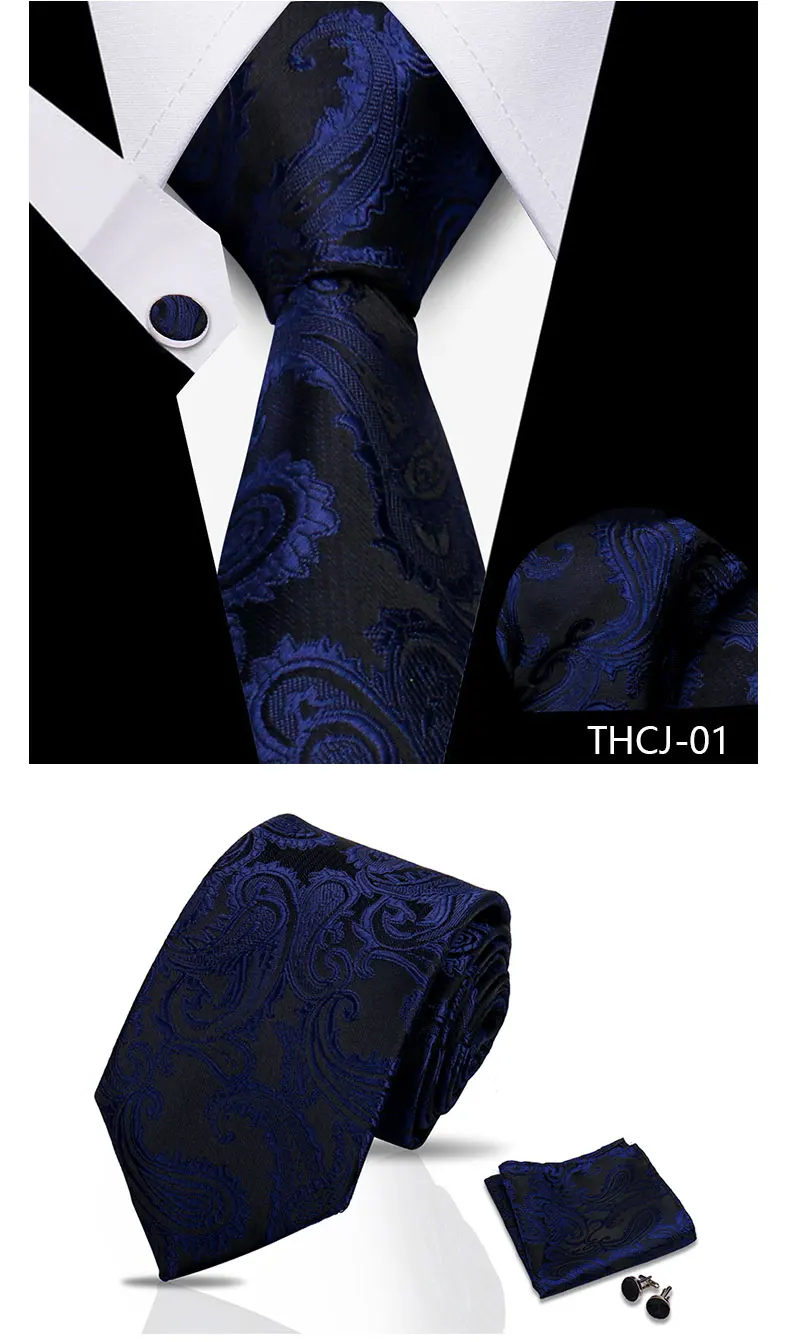 Tie Man Luxury Business Neck Tie For Mens Cufflinks Pocket Square Set 7.5cm Necktie For Wedding Party Shirts Sets White Cravats