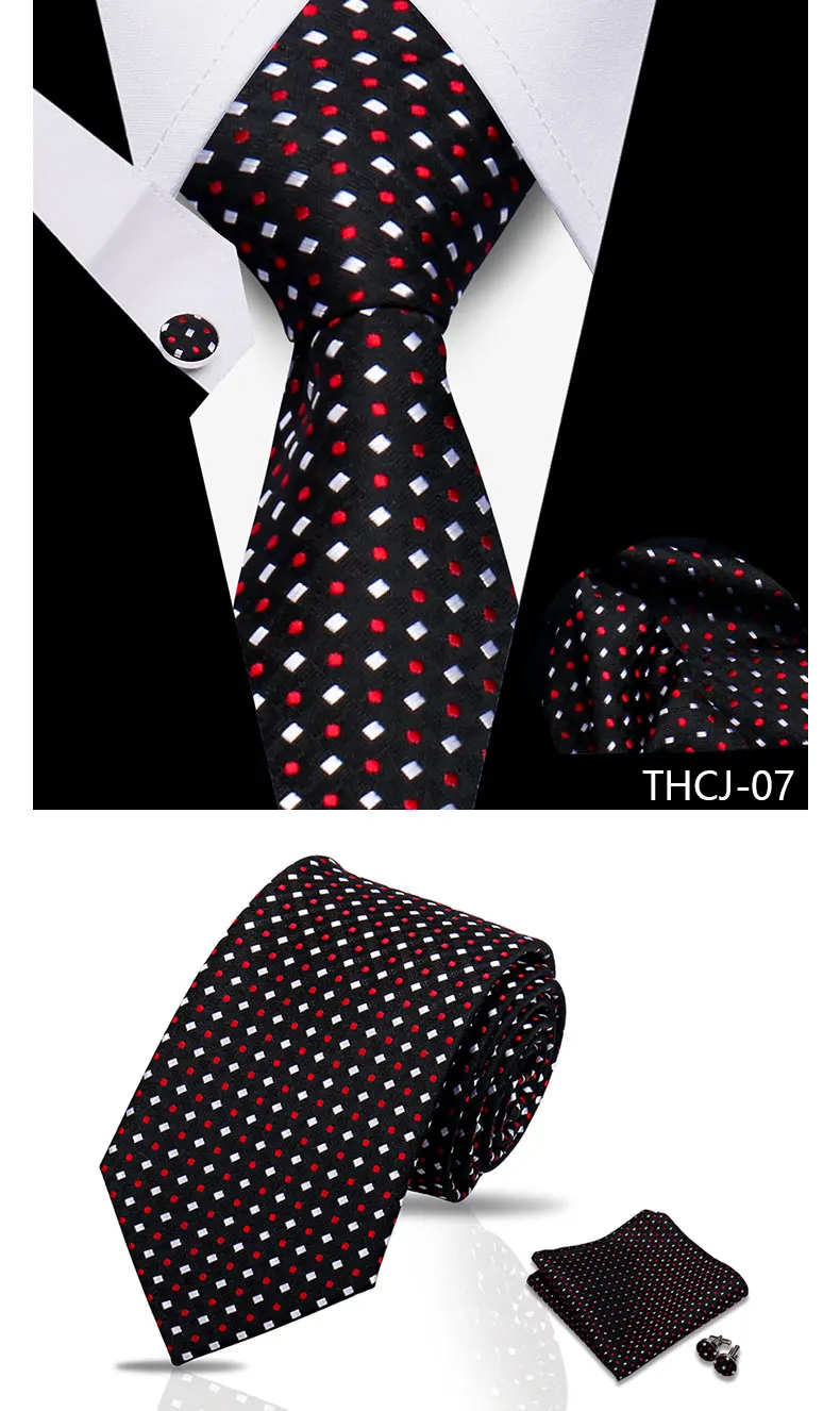 Tie Man Luxury Business Neck Tie For Mens Cufflinks Pocket Square Set 7.5cm Necktie For Wedding Party Shirts Sets White Cravats