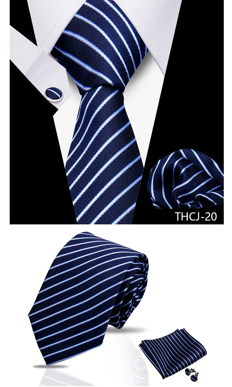 Tie Man Luxury Business Neck Tie For Mens Cufflinks Pocket Square Set 7.5cm Necktie For Wedding Party Shirts Sets White Cravats