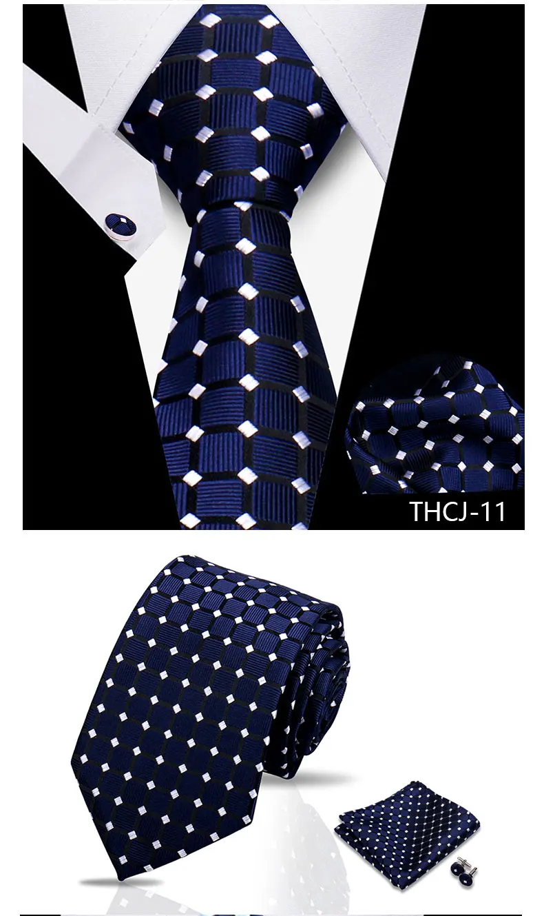 Tie Man Luxury Business Neck Tie For Mens Cufflinks Pocket Square Set 7.5cm Necktie For Wedding Party Shirts Sets White Cravats