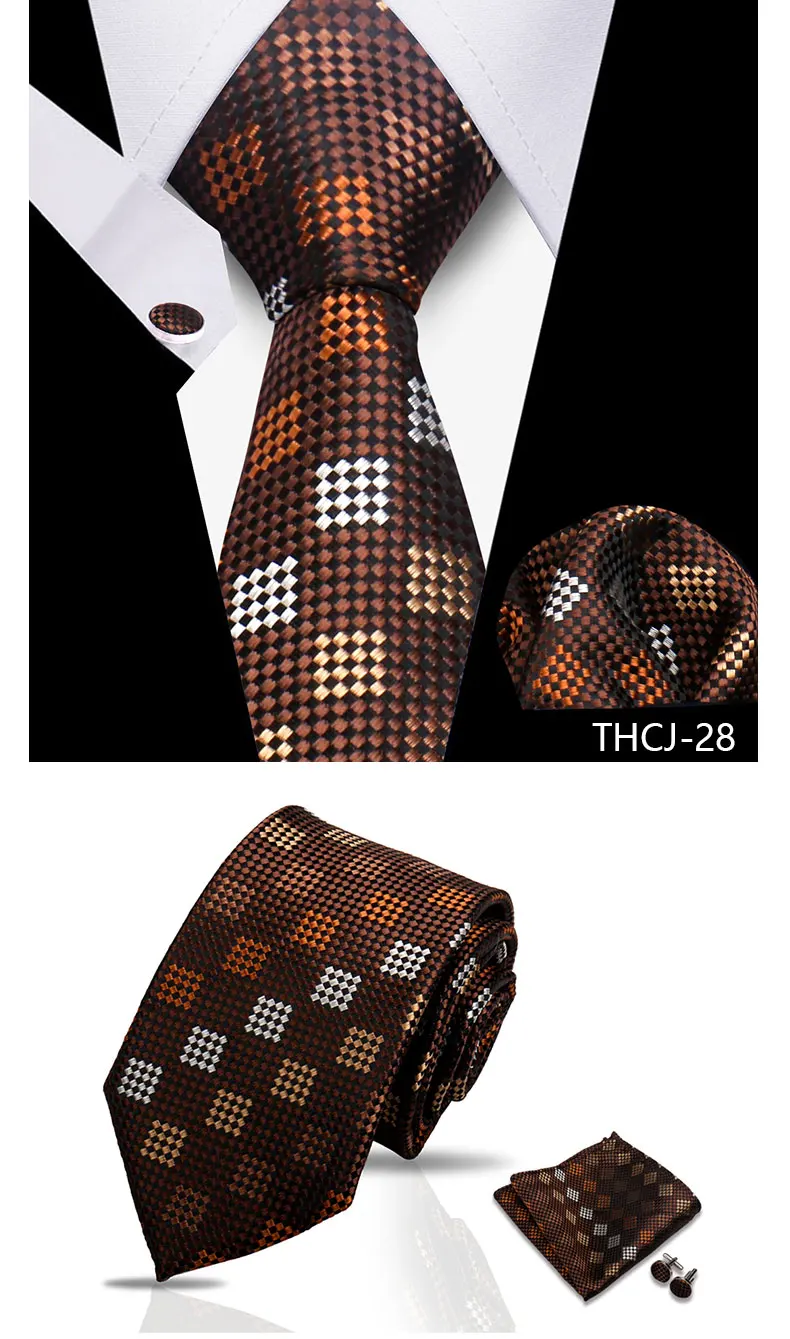 Tie Man Luxury Business Neck Tie For Mens Cufflinks Pocket Square Set 7.5cm Necktie For Wedding Party Shirts Sets White Cravats