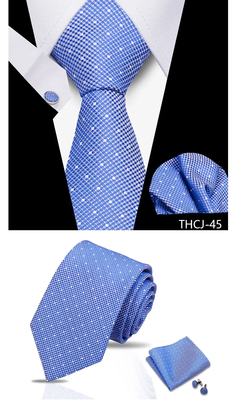 Tie Man Luxury Business Neck Tie For Mens Cufflinks Pocket Square Set 7.5cm Necktie For Wedding Party Shirts Sets White Cravats