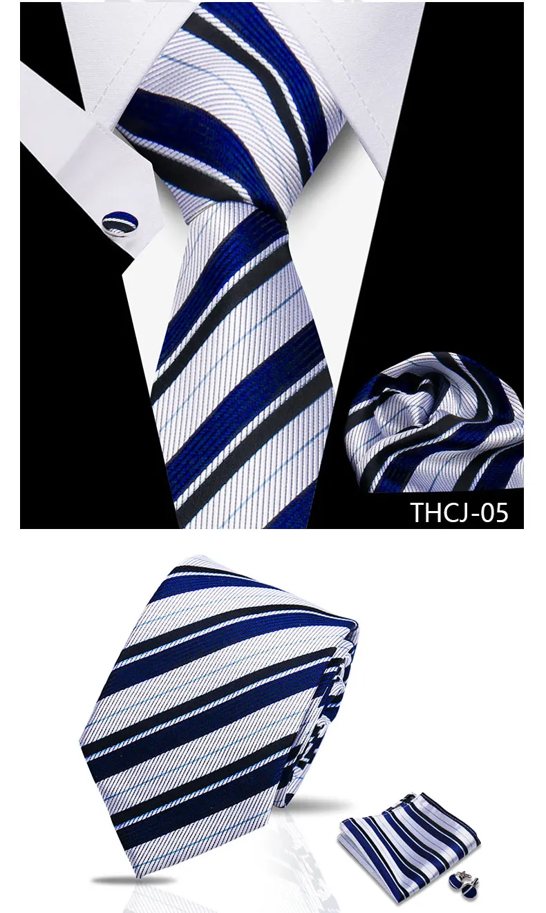 Tie Man Luxury Business Neck Tie For Mens Cufflinks Pocket Square Set 7.5cm Necktie For Wedding Party Shirts Sets White Cravats