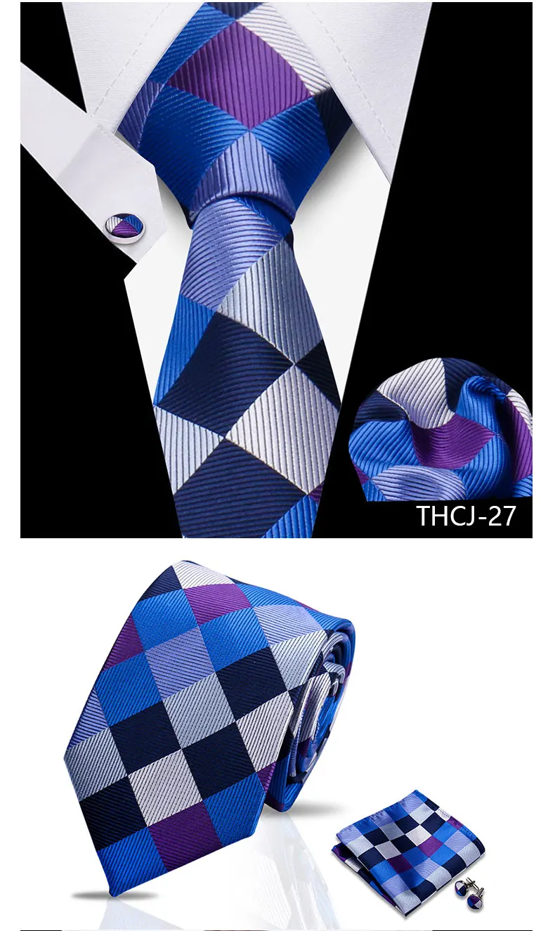 Tie Man Luxury Business Neck Tie For Mens Cufflinks Pocket Square Set 7.5cm Necktie For Wedding Party Shirts Sets White Cravats