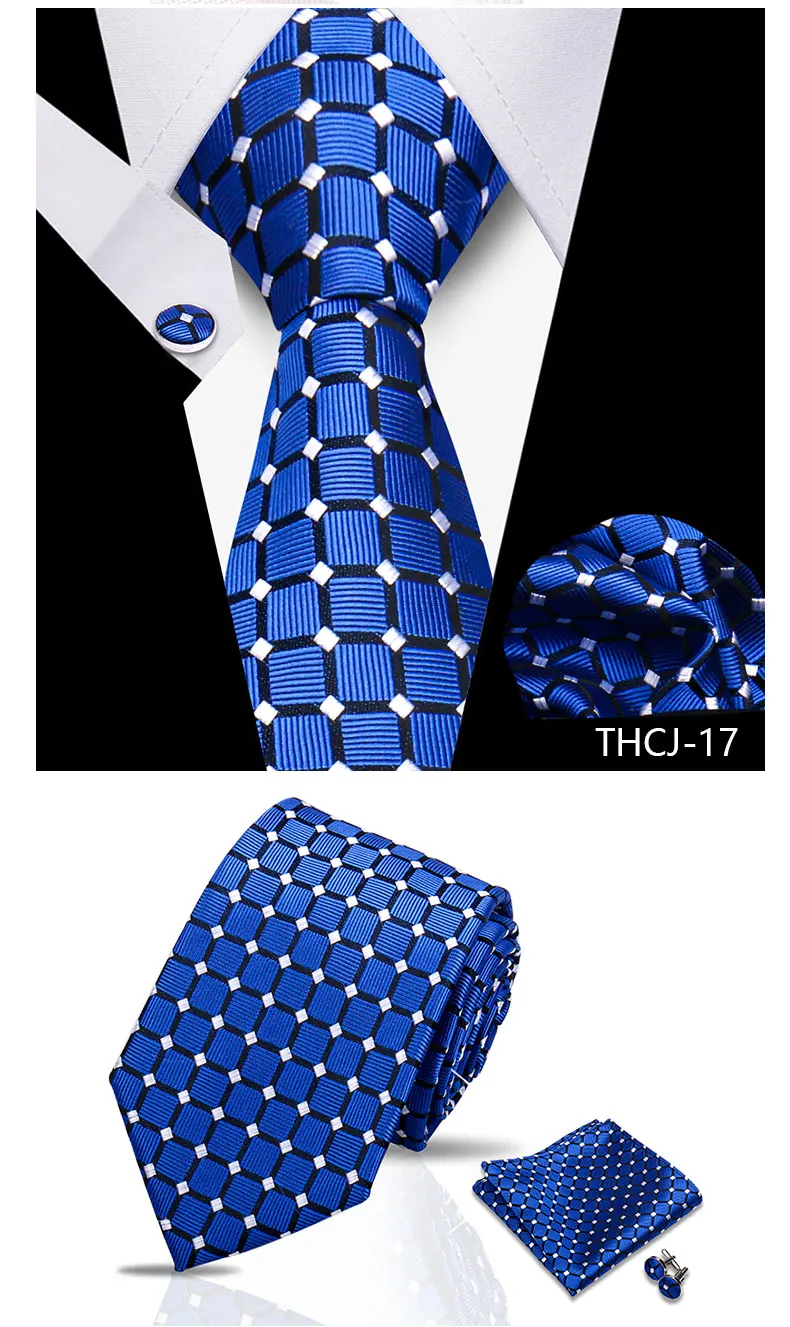 Tie Man Luxury Business Neck Tie For Mens Cufflinks Pocket Square Set 7.5cm Necktie For Wedding Party Shirts Sets White Cravats