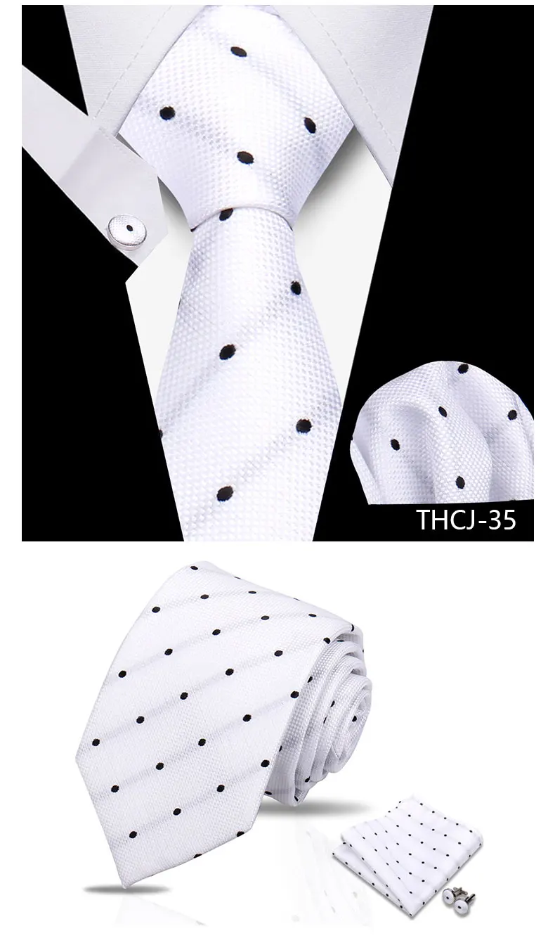 Tie Man Luxury Business Neck Tie For Mens Cufflinks Pocket Square Set 7.5cm Necktie For Wedding Party Shirts Sets White Cravats