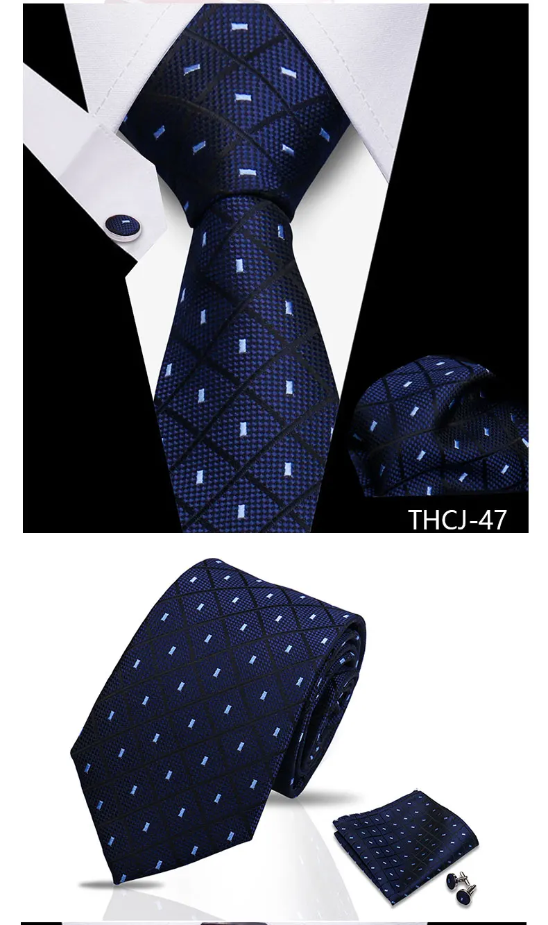 Tie Man Luxury Business Neck Tie For Mens Cufflinks Pocket Square Set 7.5cm Necktie For Wedding Party Shirts Sets White Cravats