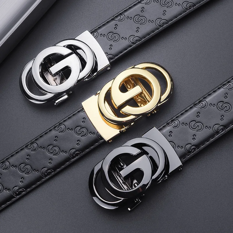 Luxury Men's Belt, Automatic Buckle Belt for Men, High Quality Genuine Leather Belt Printed Design Men's Business Belt Men