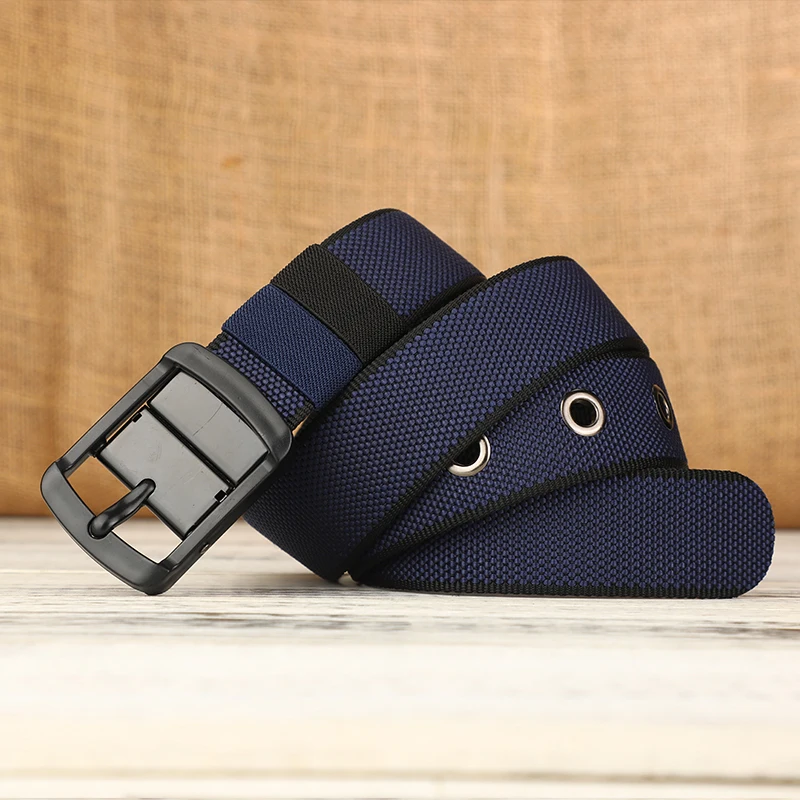 Men's canvas waistband with adjustable porous needle buckle belt, suitable for young and middle-aged casual wear, elongated Kore