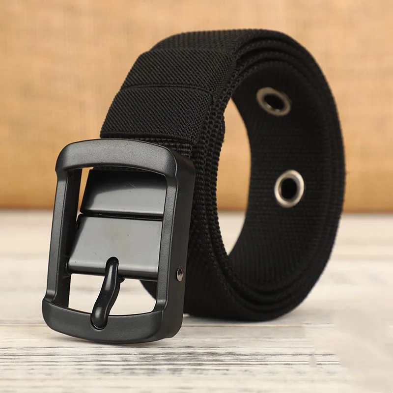 Men's canvas waistband with adjustable porous needle buckle belt, suitable for young and middle-aged casual wear, elongated Kore