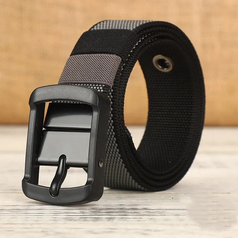Men's canvas waistband with adjustable porous needle buckle belt, suitable for young and middle-aged casual wear, elongated Kore