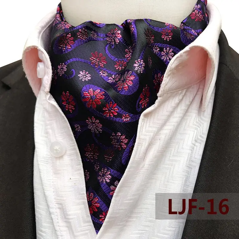 Mens Ascot Necktie Paisley Floral Ties For Man Polyester Jacquard Woven Cravat For Wedding Business Party Accessories