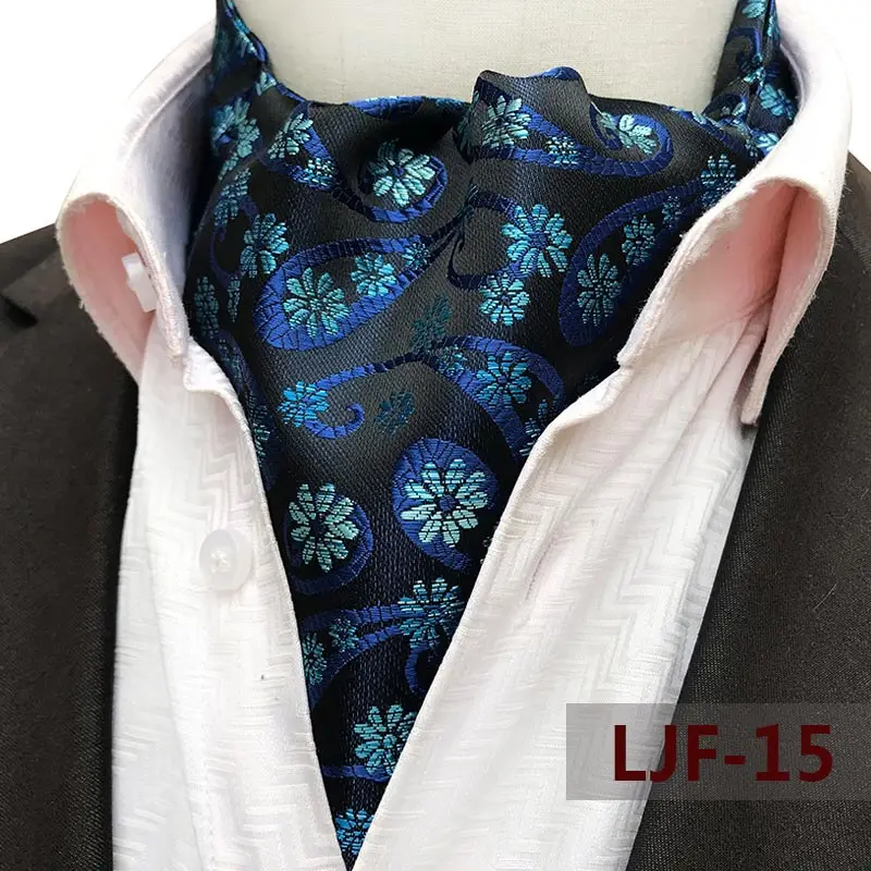 Mens Ascot Necktie Paisley Floral Ties For Man Polyester Jacquard Woven Cravat For Wedding Business Party Accessories