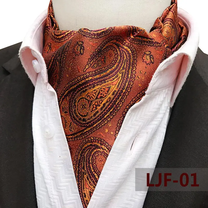 Mens Ascot Necktie Paisley Floral Ties For Man Polyester Jacquard Woven Cravat For Wedding Business Party Accessories