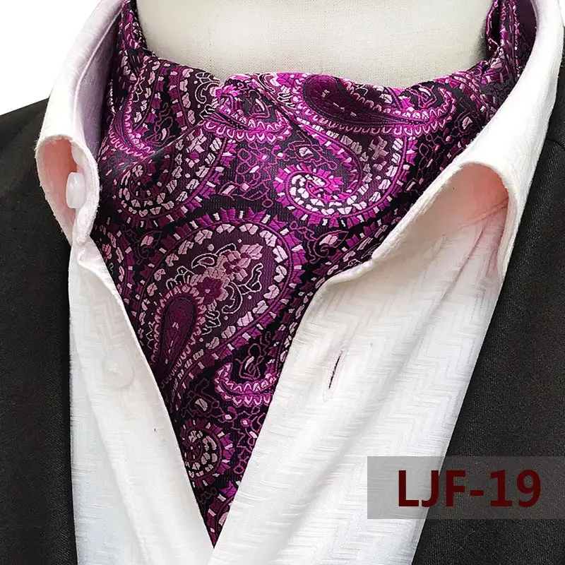 Mens Ascot Necktie Paisley Floral Ties For Man Polyester Jacquard Woven Cravat For Wedding Business Party Accessories