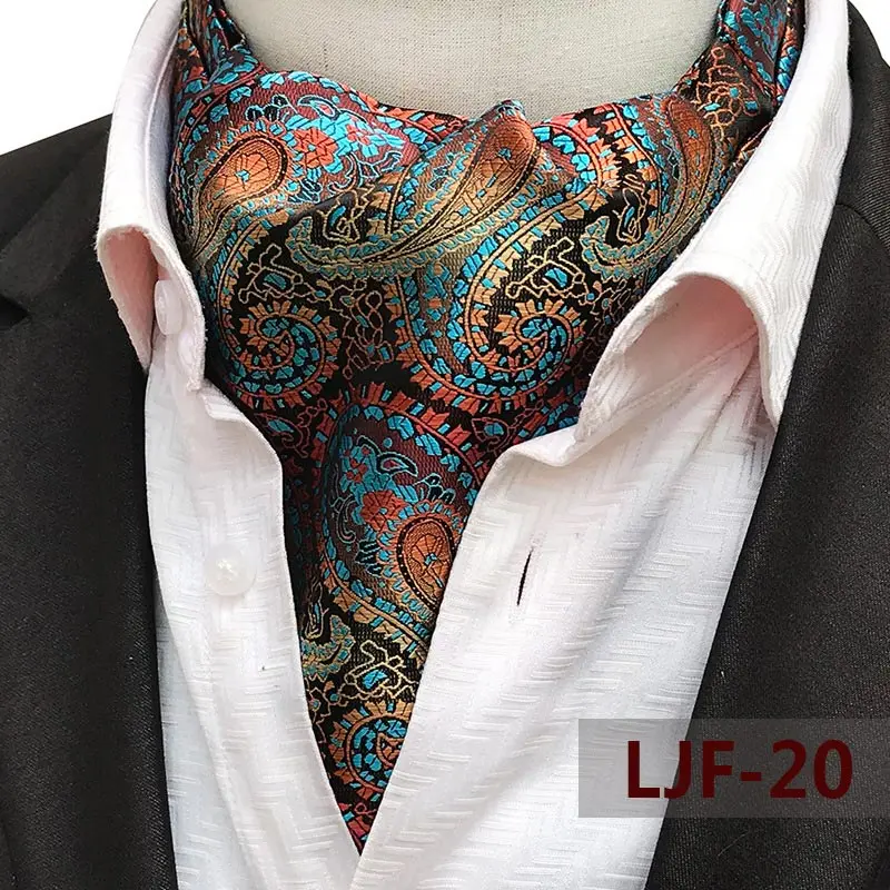 Mens Ascot Necktie Paisley Floral Ties For Man Polyester Jacquard Woven Cravat For Wedding Business Party Accessories