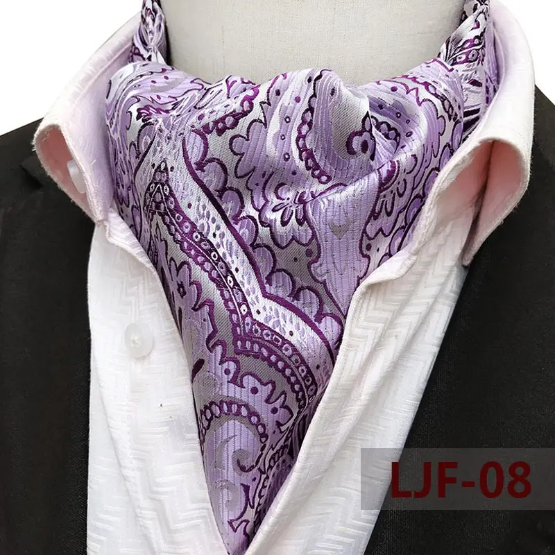 Mens Ascot Necktie Paisley Floral Ties For Man Polyester Jacquard Woven Cravat For Wedding Business Party Accessories