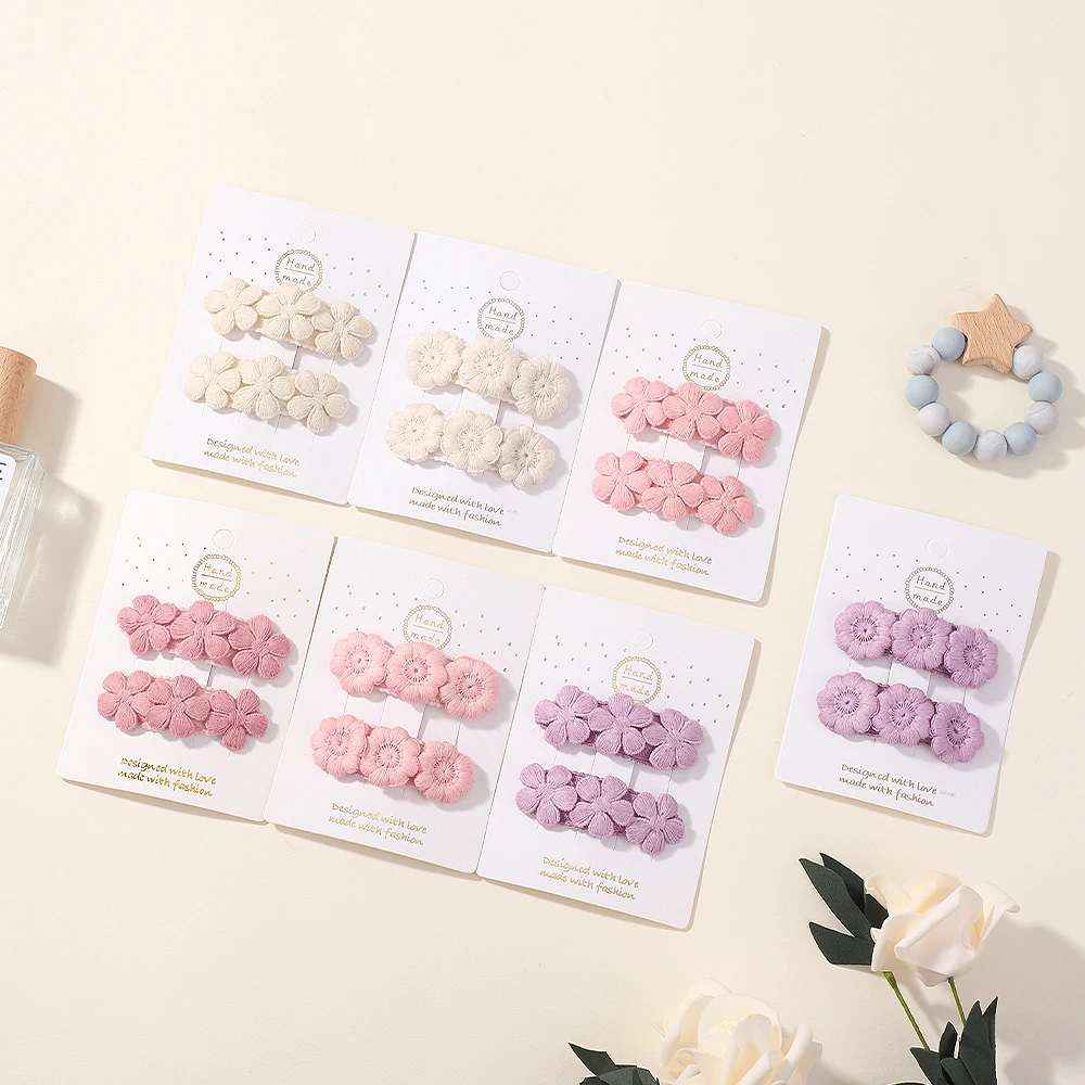 2pcs Floral Embroidery Hairpins Children Hair Clips Geometric Sweet Girls Vintage Baby Hairpins BB Barrettes  Hair Accessories
