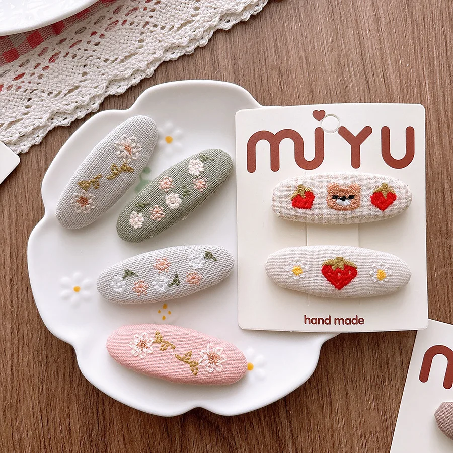 Cute Korean Forest Style Embroidered Cloth Toddler BB Clips Side Hair Clamps Teen Girls Bangs Ornaments