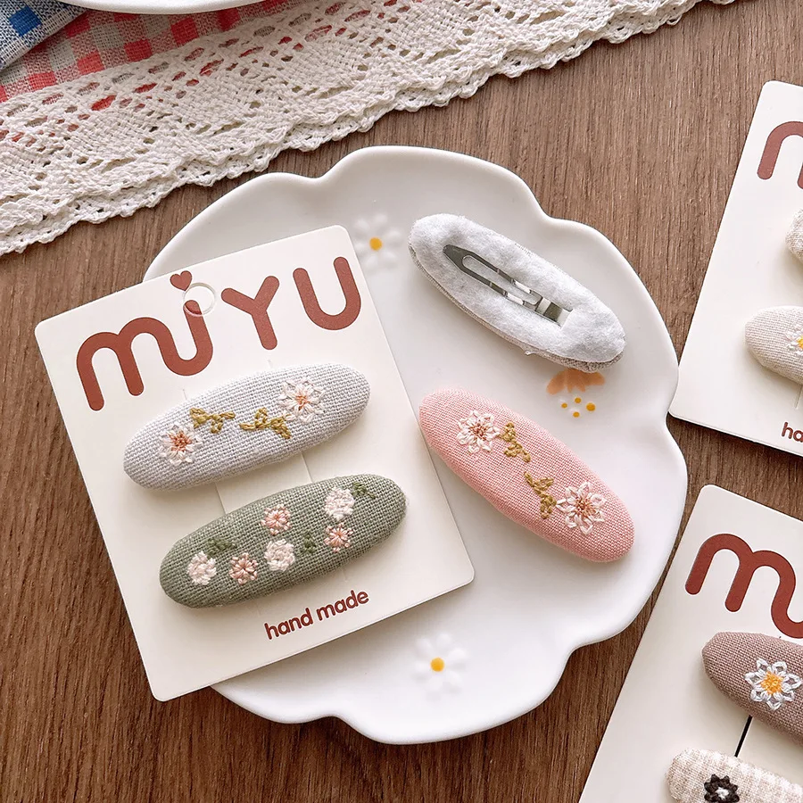Cute Korean Forest Style Embroidered Cloth Toddler BB Clips Side Hair Clamps Teen Girls Bangs Ornaments