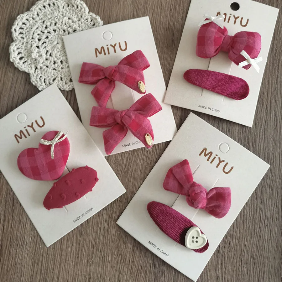 Japan-Korea Popular Fabric BB Hair Clips Set Bow Side Clips for Girls Daily & Party Hairpins Rose Bow Fabric Side Clips