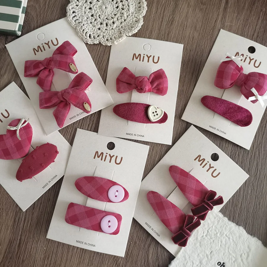 Japan-Korea Popular Fabric BB Hair Clips Set Bow Side Clips for Girls Daily & Party Hairpins Rose Bow Fabric Side Clips