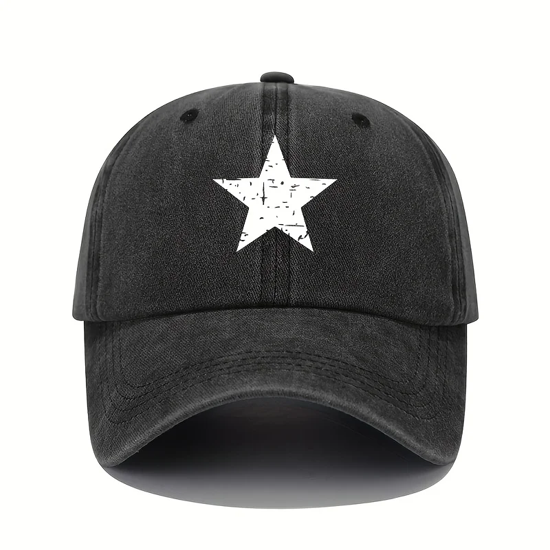 Star print baseball cap retro lightweight washed cap adjustable women's sun protection cap
