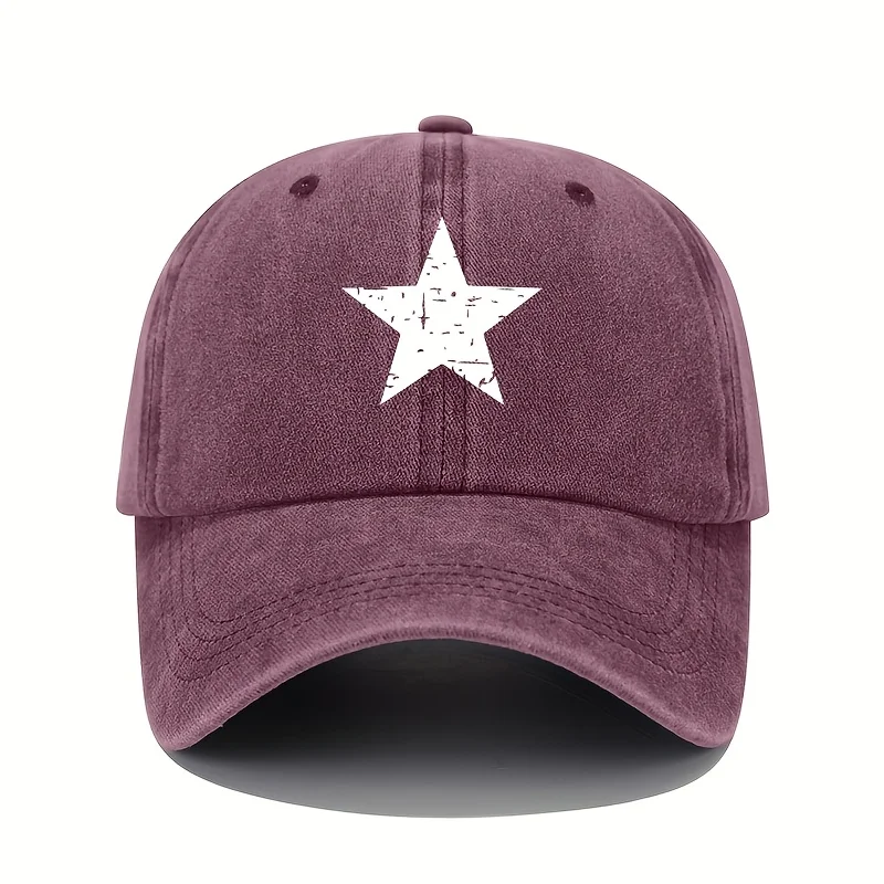 Star print baseball cap retro lightweight washed cap adjustable women's sun protection cap