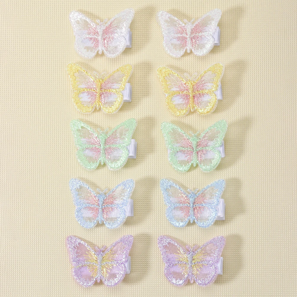 10Pcs Mesh Butterfly Hair Clips Sweet Rhinestone Hairpins Double-layer Giltter Barrette For Girls Kids Fashion Hair Accessories