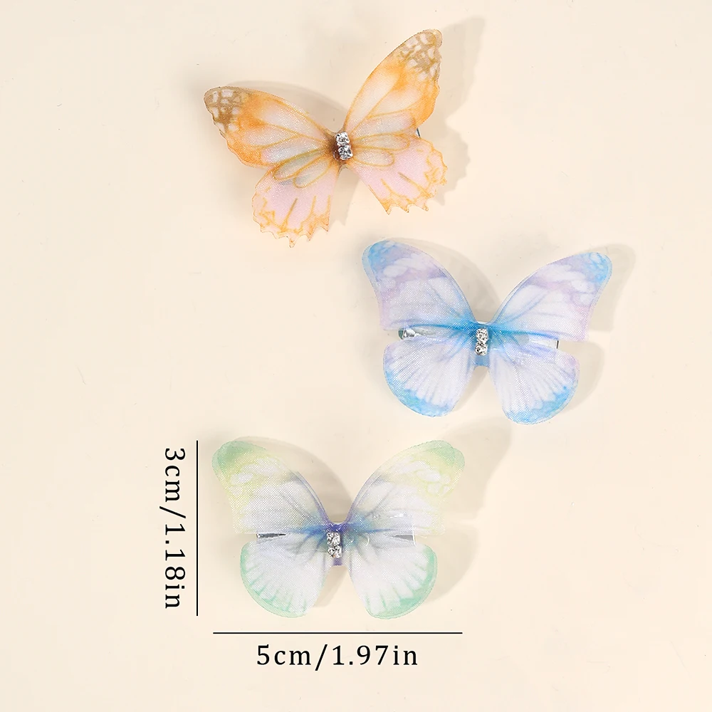 10Pcs Mesh Butterfly Hair Clips Sweet Rhinestone Hairpins Double-layer Giltter Barrette For Girls Kids Fashion Hair Accessories