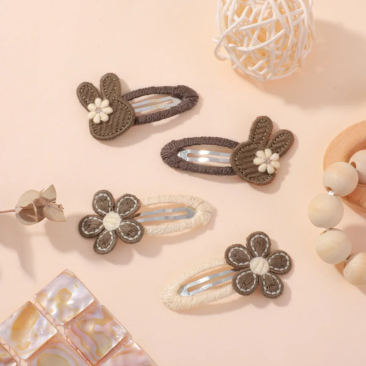 4pcs/set Cute Rabbit Flower Hairclips for Baby Bunny Fabric Hairpins Butterfly Bow Side Broken Bangs Hair Clips Hair Accessories